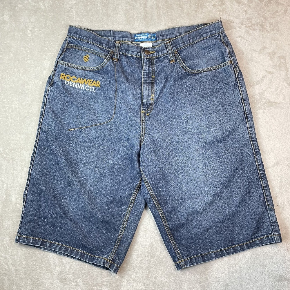 Rocawear Jean Shorts Mens White Denim Y2K Hip Hop Size 40 Classic Fit Biggie - Picture 3 of 9
